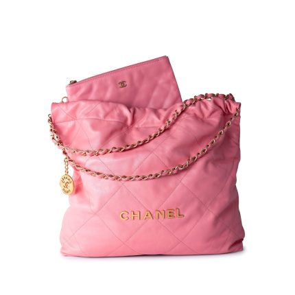 Medium Pink Calfskin Quilted 22 Hobo Bag Antique Gold Hardware