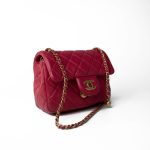 Mini Pearl Crush Fuchsia Lambskin Quilted Square Flap - Image 5