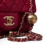 Mini Pearl Crush Fuchsia Lambskin Quilted Square Flap - Image 12
