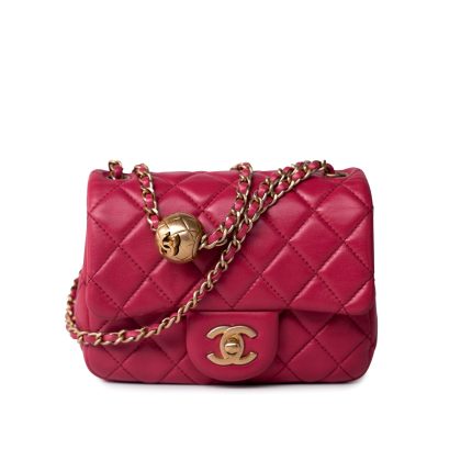Mini Pearl Crush Fuchsia Lambskin Quilted Square Flap