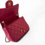 Mini Pearl Crush Fuchsia Lambskin Quilted Square Flap - Image 4