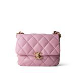 Pink Mini Lacquered Chain Lambskin Quilted Flap Aged Gold Hardware - Image 2