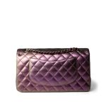 20B Iridescent Purple Calfskin Quilted Classic Flap Light Gold Hardware - Image 3