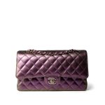20B Iridescent Purple Calfskin Quilted Classic Flap Light Gold Hardware - Image 2
