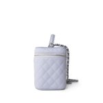 21K Lavender Caviar Quilted Top Handle Vanity Case Silver Hardware - Image 3