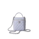 21K Lavender Caviar Quilted Top Handle Vanity Case Silver Hardware