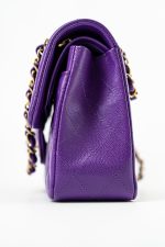 22A Purple Caviar Quilted Small Classic Flap Light Gold Hardware - Image 2