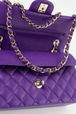 22A Purple Caviar Quilted Small Classic Flap Light Gold Hardware - Image 6
