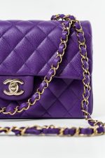 22A Purple Caviar Quilted Small Classic Flap Light Gold Hardware - Image 8
