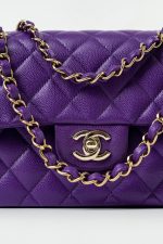 22A Purple Caviar Quilted Small Classic Flap Light Gold Hardware - Image 12