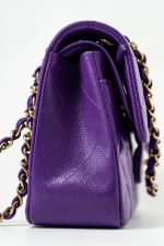 22A Purple Caviar Quilted Small Classic Flap Light Gold Hardware - Image 11