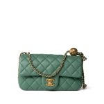 23C Green Lambskin Quilted Mini Pearl Crush Antique Gold Hardware - Image 2