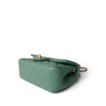 23C Green Lambskin Quilted Mini Pearl Crush Antique Gold Hardware - Image 12