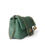 23C Green Lambskin Quilted Mini Pearl Crush Antique Gold Hardware - Image 6