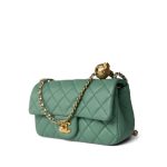 23C Green Lambskin Quilted Mini Pearl Crush Antique Gold Hardware - Image 3