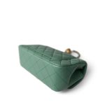 23C Green Lambskin Quilted Mini Pearl Crush Antique Gold Hardware - Image 13