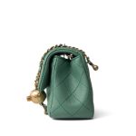 23C Green Lambskin Quilted Mini Pearl Crush Antique Gold Hardware - Image 5