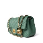 23C Green Lambskin Quilted Mini Pearl Crush Antique Gold Hardware - Image 4