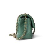 23C Green Lambskin Quilted Mini Pearl Crush Antique Gold Hardware - Image 9