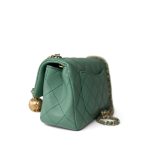 23C Green Lambskin Quilted Mini Pearl Crush Antique Gold Hardware - Image 7