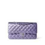 23P Metallic Purple Lambskin Quilted Classic Flap Medium Silver Hardware - Image 15