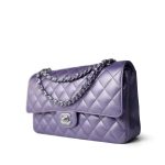 23P Metallic Purple Lambskin Quilted Classic Flap Medium Silver Hardware - Image 4