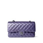 23P Metallic Purple Lambskin Quilted Classic Flap Medium Silver Hardware