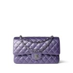 23P Metallic Purple Lambskin Quilted Classic Flap Medium Silver Hardware - Image 3