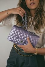 23P Metallic Purple Lambskin Quilted Classic Flap Medium Silver Hardware - Image 2