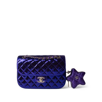 24C Shiny Purple Calfskin Quilted Flap Bag & Coin Purse