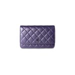 Purple Iridescent Lambskin Quilted Wallet on Chain / WOC Light Gold Hardware - Image 9