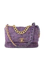 Purple Tweed Quilted 19 Flap Large Mixed Hardware - Image 16