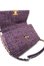Purple Tweed Quilted 19 Flap Large Mixed Hardware - Image 9