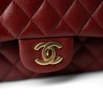 18C Dark Red Glittery Caviar Quilted Classic Flap Aged Gold Hardware - Image 3