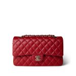 21S Iridescent Red Classic Flap Medium Light Gold Hardware