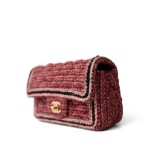 Braided Red / Multicolor Tweed Mini Rectangular Flap Aged Gold Hardware - Image 2