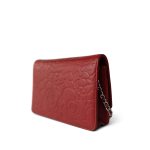 Dark Red Camellia Lambskin Wallet on Chain Silver Hardware - Image 10