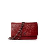 Dark Red Camellia Lambskin Wallet on Chain Silver Hardware - Image 3