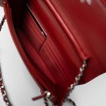 Dark Red Camellia Lambskin Wallet on Chain Silver Hardware - Image 15