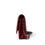 Dark Red Camellia Lambskin Wallet on Chain Silver Hardware - Image 4