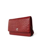 Dark Red Camellia Lambskin Wallet on Chain Silver Hardware - Image 7