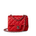 Red Lambskin Quilted Mini Square Flap Silver Hardware - Image 4