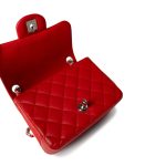 Red Lambskin Quilted Mini Square Flap Silver Hardware - Image 10