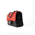 Red | Black Patent Quilted Mini rectangular Single Flap Silver Hardware - Image 10
