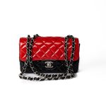 Red | Black Patent Quilted Mini rectangular Single Flap Silver Hardware - Image 14