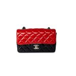 Red | Black Patent Quilted Mini rectangular Single Flap Silver Hardware - Image 4