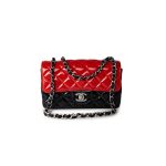 Red | Black Patent Quilted Mini rectangular Single Flap Silver Hardware - Image 13