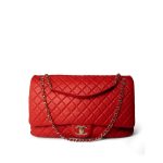 Red Grained Calfskin XXL Travel Flap Bag Light Gold Hardware - Image 2