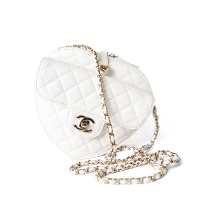 22S White Lambskin Quilted Large Heart Bag Light Gold Hardware