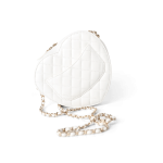 22S White Lambskin Quilted Large Heart Bag Light Gold Hardware - Image 3